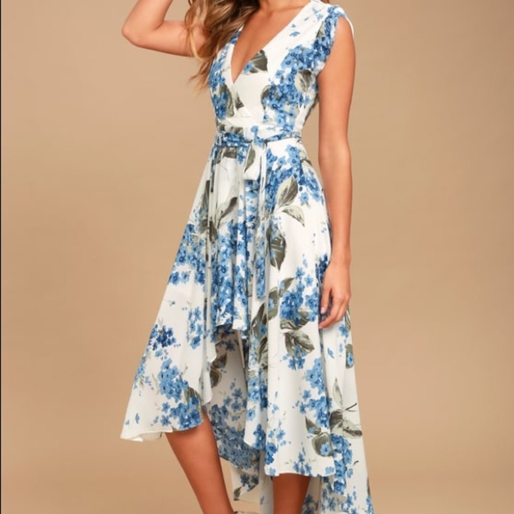 White Floral Print High-Low Dress